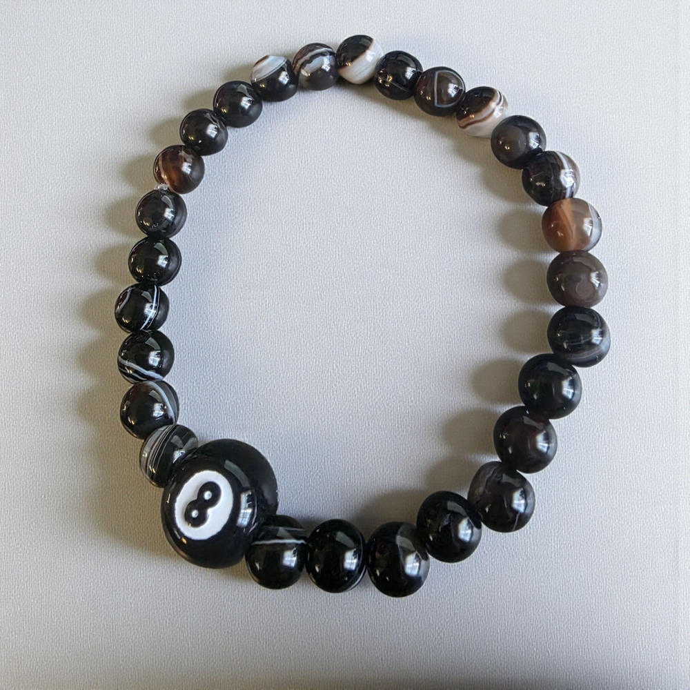 BlackBeaded Bracelet with 8 Ball Charm